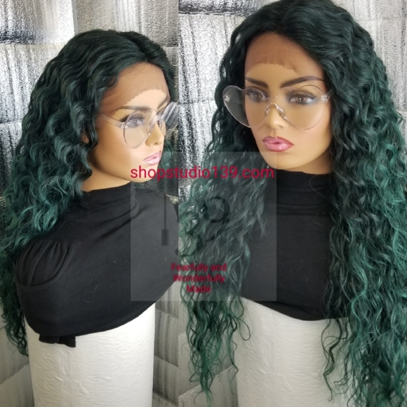 Accessories - Sexy green waterwave dark roots  lace front wig